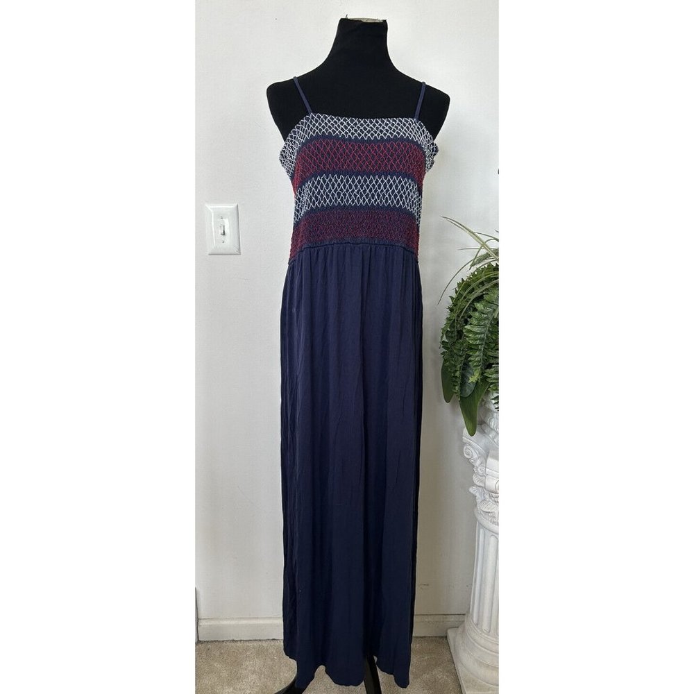 Knox Rose Woman’s Blue Adjustable Straps Stretch Smocked Maxi Dress Sz XXL